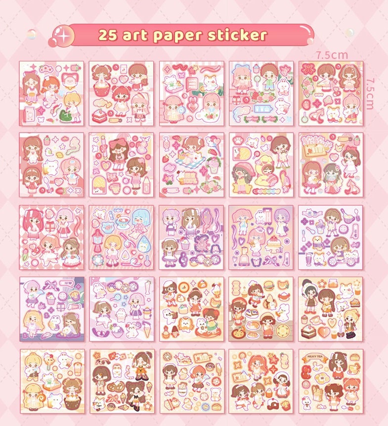 Cute Stickers Deluxe Set 10"x14" | Stickers Gift Set | Fashion Shop and Dessert Shop | Scrapbooking Memo Set | Birthday Gift |