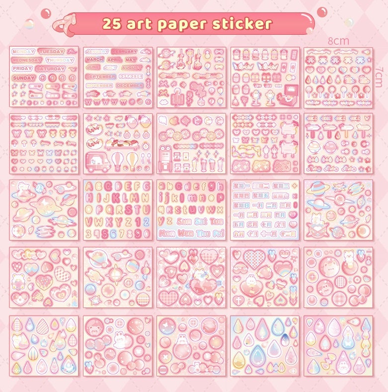 Cute Stickers Deluxe Set 10"x14" | Stickers Gift Set | Fashion Shop and Dessert Shop | Scrapbooking Memo Set | Birthday Gift |