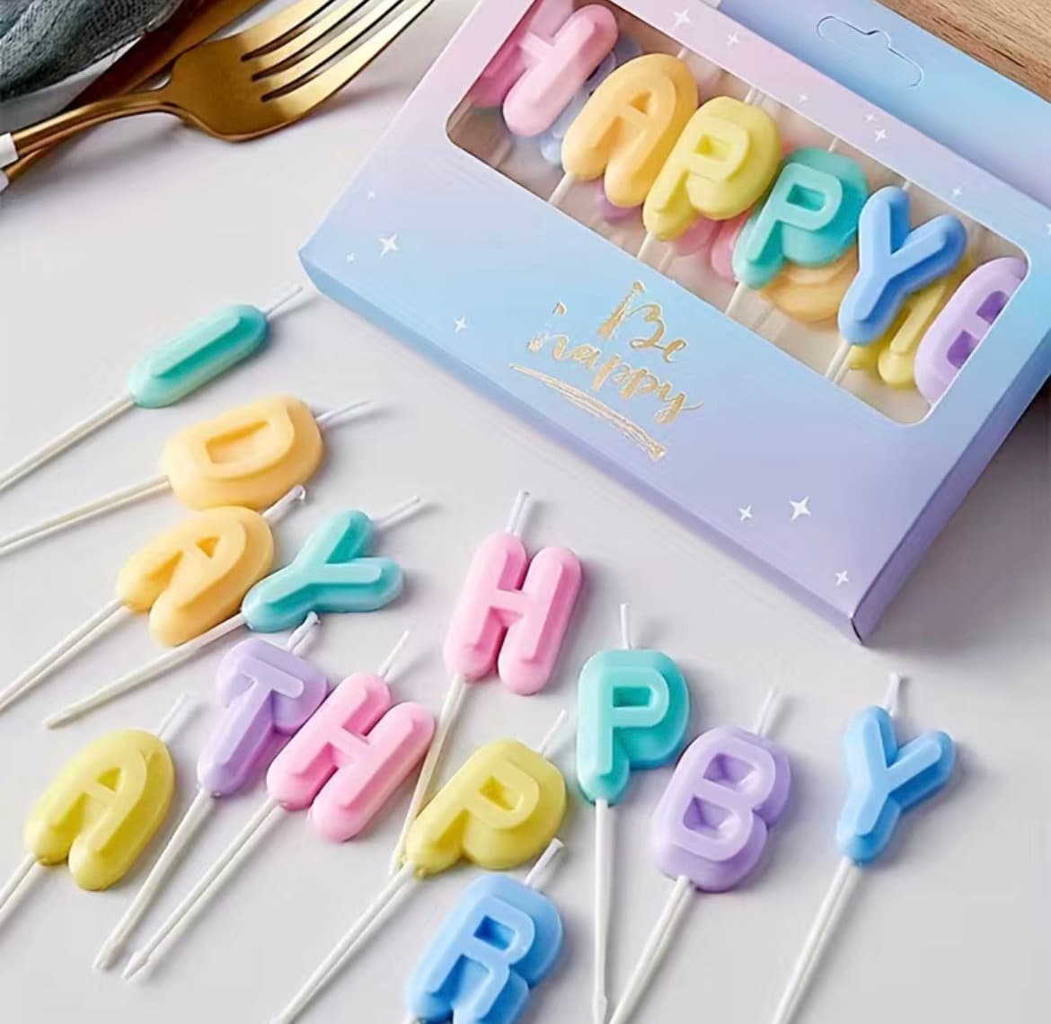 Rainbow Happy Birthday Letters Candles Set/Cake Topper - Birthday Party Decoration - Birthday Candles - Girl Birthday - Boy Birthday Deco