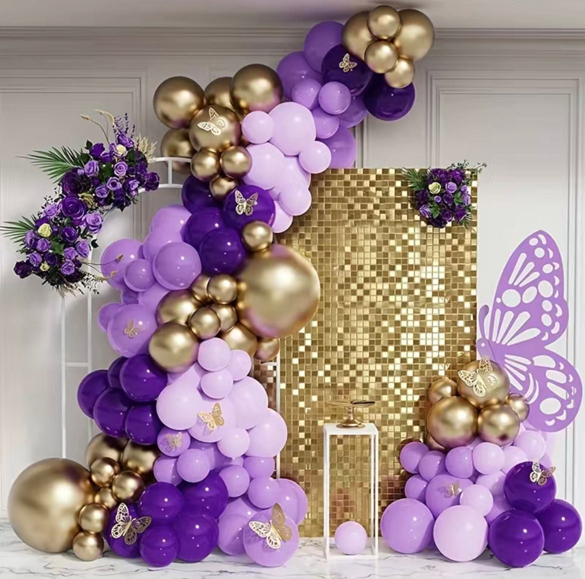 Purple Gold DIY Balloon Garland Kit - Baby Shower, Wedding, Birthdays, Events Decoration - Romantic Purple Balloon Garland - Party Decor