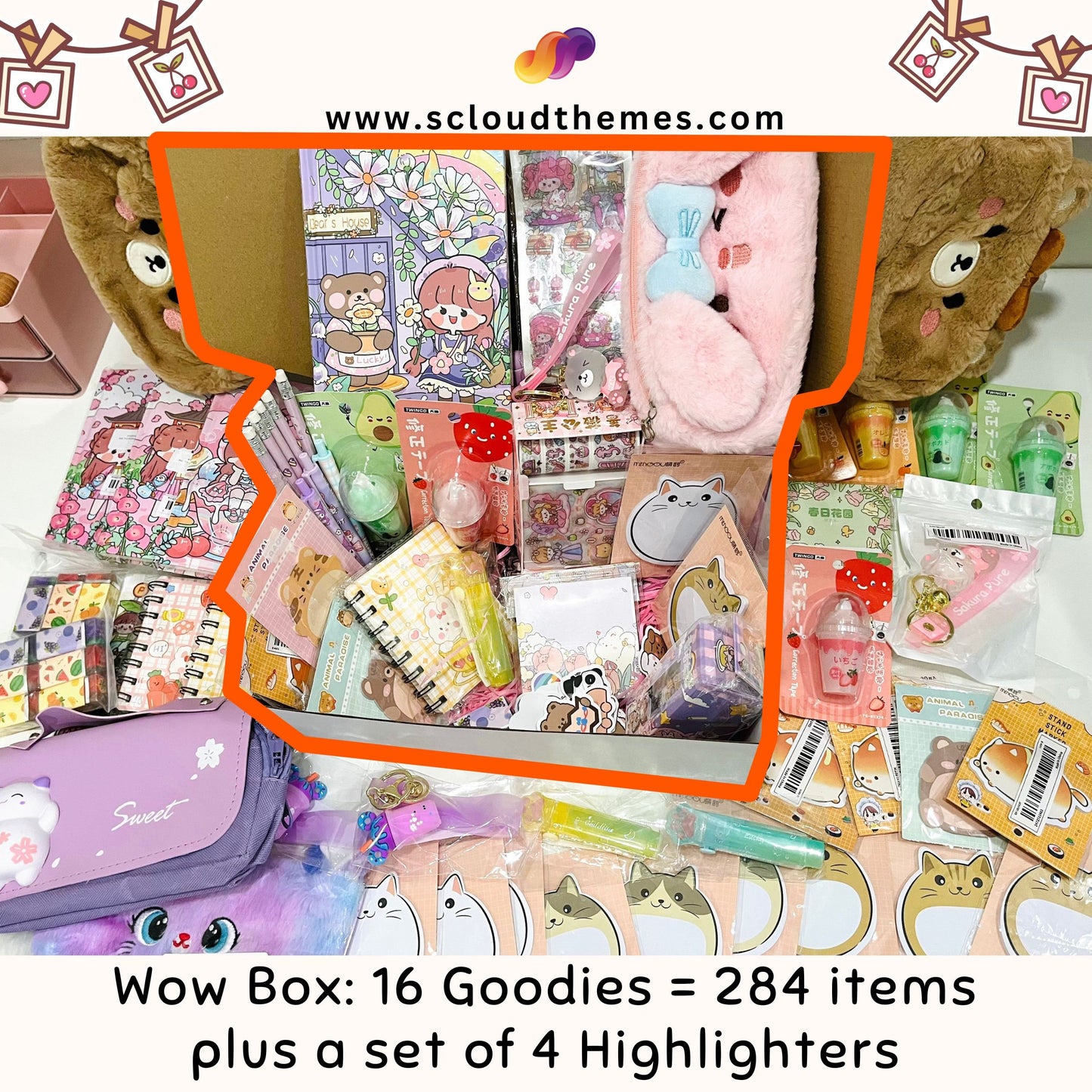 Stationery Gift Box Bundle |  Kawaii Notebooks, Washi Tape, Sticky Notes, Stickers, Pens, Pencils, Erasers, Whiteout, Memo | Gift for her