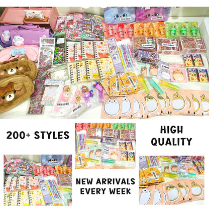 Kawaii Stationery Bundle | Mystery Box of Notebooks, Washi Tape, Sticky Notes, Stickers, Pens, Pencils, Erasers, Whiteout, Memo Gift Box