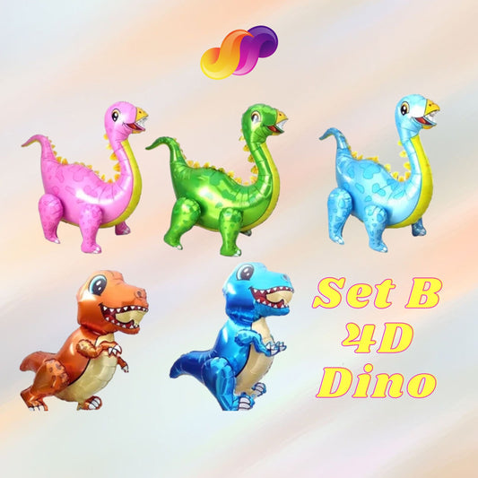 Dinosaur Balloons - set of 5 JUMBO Dino 3D or 4D Balloons - Party Balloon Decoration - Dino Birthday Balloon - Kids Birthday Balloon