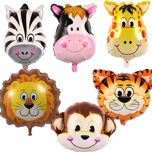 Animal Balloons Set -  5 JUMBO UP TO 24'' - Zebra Balloon - Tiger Balloon - Lion Balloon - Cow Balloon - Monkey Balloon - Jungle Theme Party