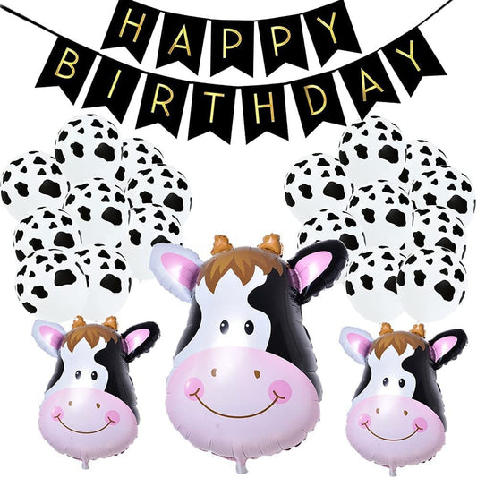 Cow Balloon Set  - Happy Birthday Banner -  Farm Theme, Cow boy, Cow Girl Theme -  Birthday Decoration - First Birthday - Old McDonald