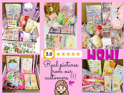 Kawaii Stationery Bundle | Mystery Box of Notebooks, Washi Tape, Sticky Notes, Stickers, Pens, Pencils, Erasers, Whiteout, Memo Gift Box