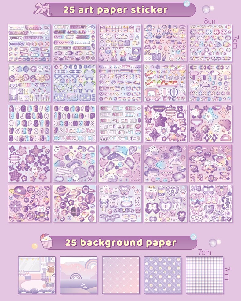Cute Stickers Deluxe Set 10"x14" | Stickers Gift Set | Fashion Shop and Dessert Shop | Scrapbooking Memo Set | Birthday Gift |