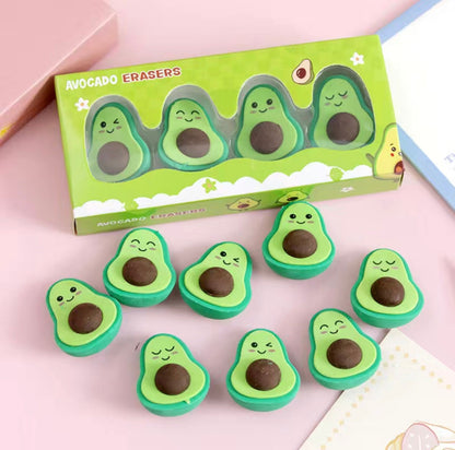 Avocado Erasers | Set of 4 Erasers | Kawaii Bread Erasers | Fun Rubber Eraser | School Supplies | Birthday Gift | Food Lover Gift |