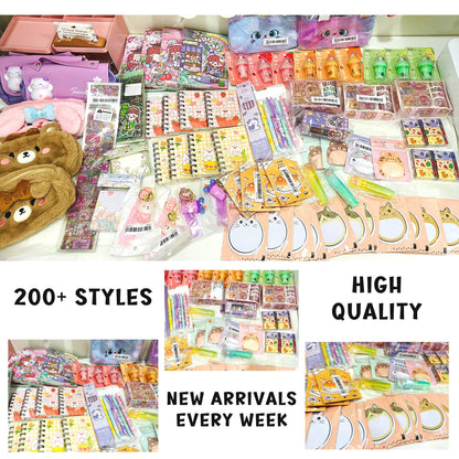 200+ pcs Stationery Gift Box Bundle | Random Selected Notebooks, Washi Tape, Sticky Notes, Stickers, Pens, Pencils, Erasers, Whiteout, Memo