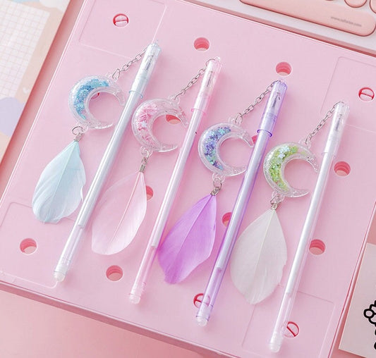 Moon Pen | Kawaii Pink Light Blue White Purple Pen | Stationery Pen Gift | Teacher Gift | Gift For mom | Cute Pen Set | School Supplies