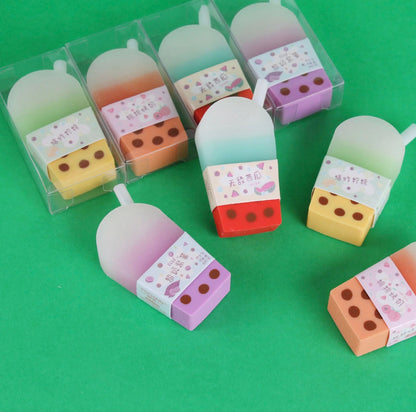 Milk Tea Erasers | Watermelon Juice Erasers | Kawaii Boba Eraser | Fun Eraser | Bubble Tea Eraser | Birthday Gift | Boba Lover Gift