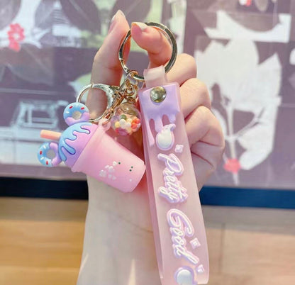 Kawaii Frappucino Keychain | Kawaii Pink Bunny Keychain | Cafe Latte Frappucino Key Ring | Donut Keychain | Pink Teddy Bear  Keychain