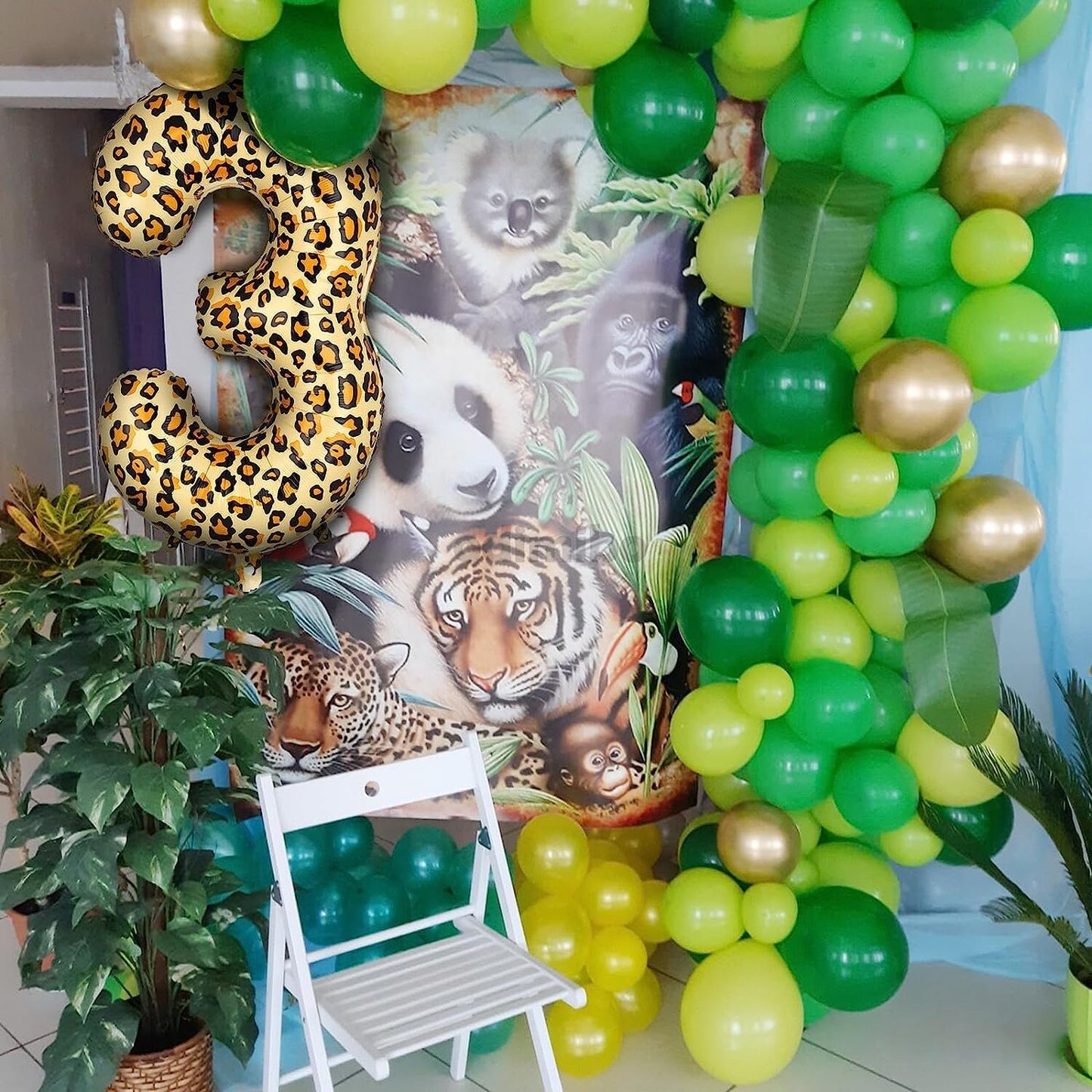 Animal Birthday Theme Number Foil Balloons JUMBO 32 '' for Wild One, Wild two birthday, Leopard, Jaguar Print Balloons | Jungle Balloons