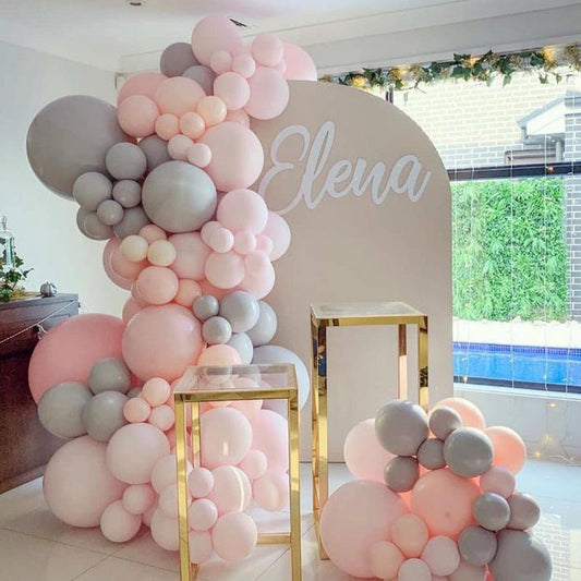 Pink and Light Gray Birthday Balloon Garland - Soft Pink Balloons - 117 pcs - Baby Shower Balloon Deco - Girl Birthday Balloons - Party Deco