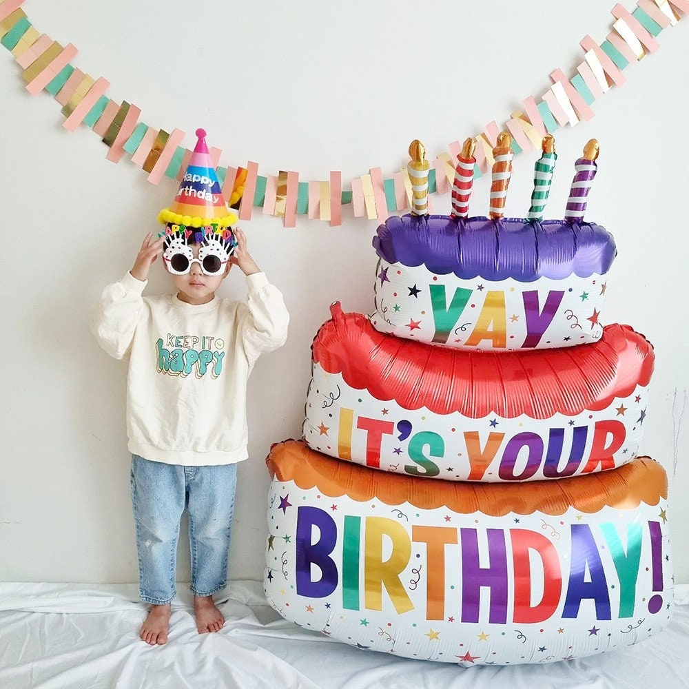 Products Happy Birthday Cake Balloon - JUMBO SIZE 26" - Self-Stand Birthday Cake Balloon - Air Fill Only - Party Balloon Decoration