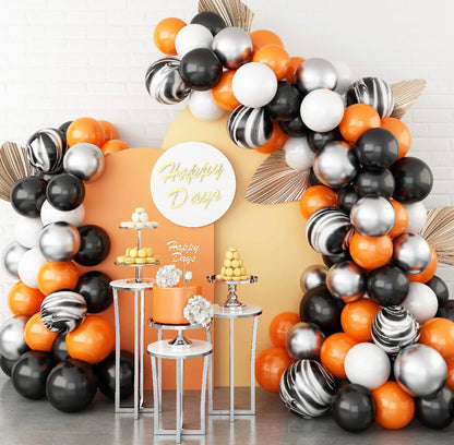 Orange, Agate, Silver, Black,  White 130 Balloons Garland - Halloween Balloon Decoration - Birthday Deco - Retirement Balloon - Welcome Home