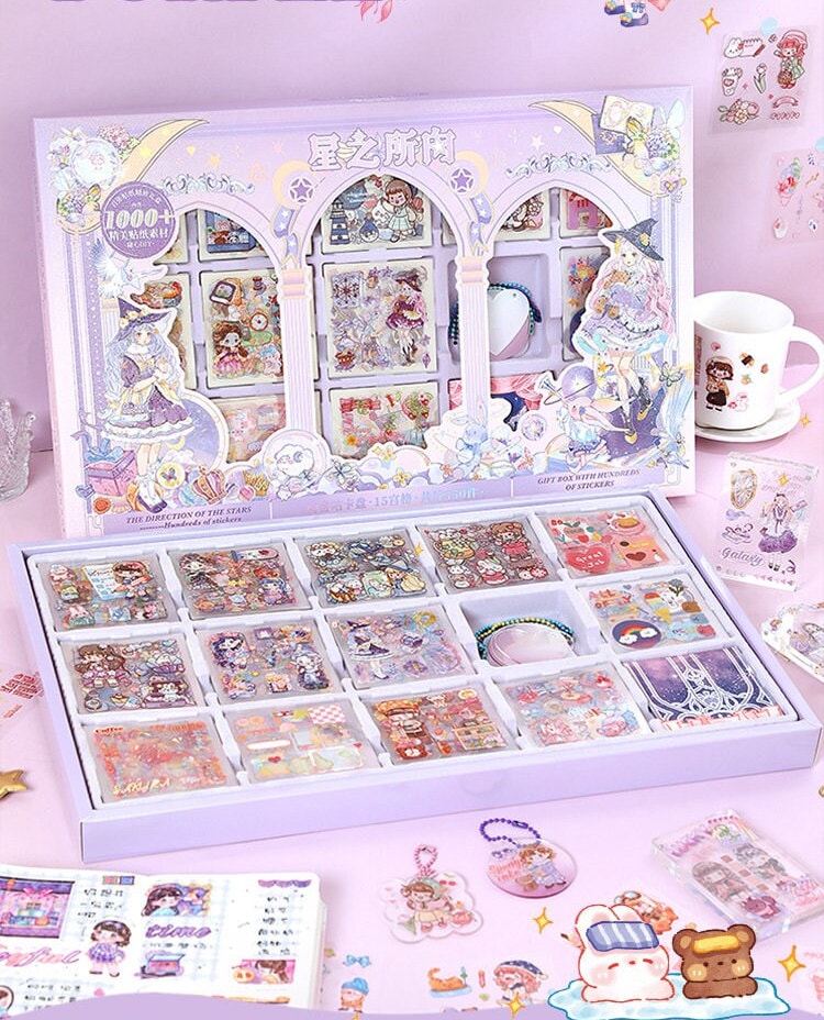 Pink sticker pack styled for a back to school party