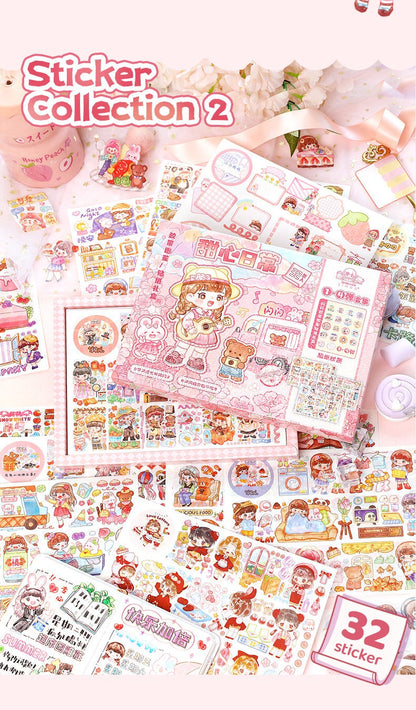 Cute Travel Bear Girl Sticker Gift Set 7"x9" 200+  Pink and Purple Stickers Gift Box | Scrapbooking Set | Birthday Gift | Back to school