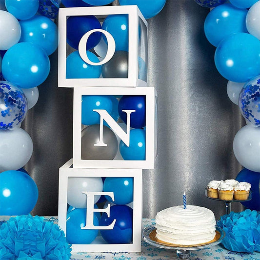 First Birthday Party with ONE Letters Boxes, Baby Birthday Decorations, Transparent Balloon Boxes Backdrop, Baby Blocks - ONE Boxes