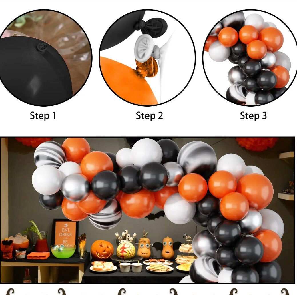 Orange, Agate, Silver, Black,  White 130 Balloons Garland - Halloween Balloon Decoration - Birthday Deco - Retirement Balloon - Welcome Home