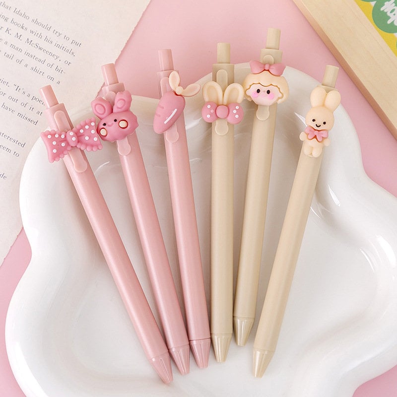 6 pcs Rabbit Pens | Black Ink Ball Pen Sets | Cute Pen Stationery Set for kids and animal lovers | Birthday Gift for her | Kawaii Pen Set