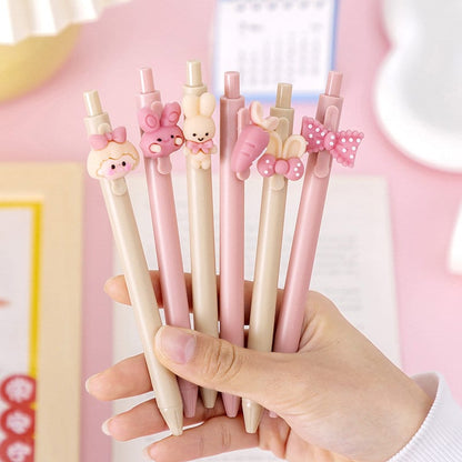 6 pcs Rabbit Pens | Black Ink Ball Pen Sets | Cute Pen Stationery Set for kids and animal lovers | Birthday Gift for her | Kawaii Pen Set