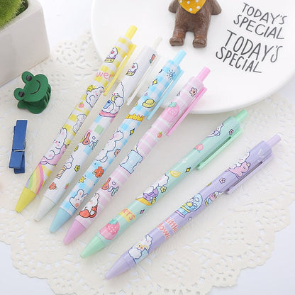 Kawaii Black Ink 6 Gel Pens Set – Assorted Bunny & Bear Designs, Back-to-School Stationery, Cute Gift Set for Kids and Adults