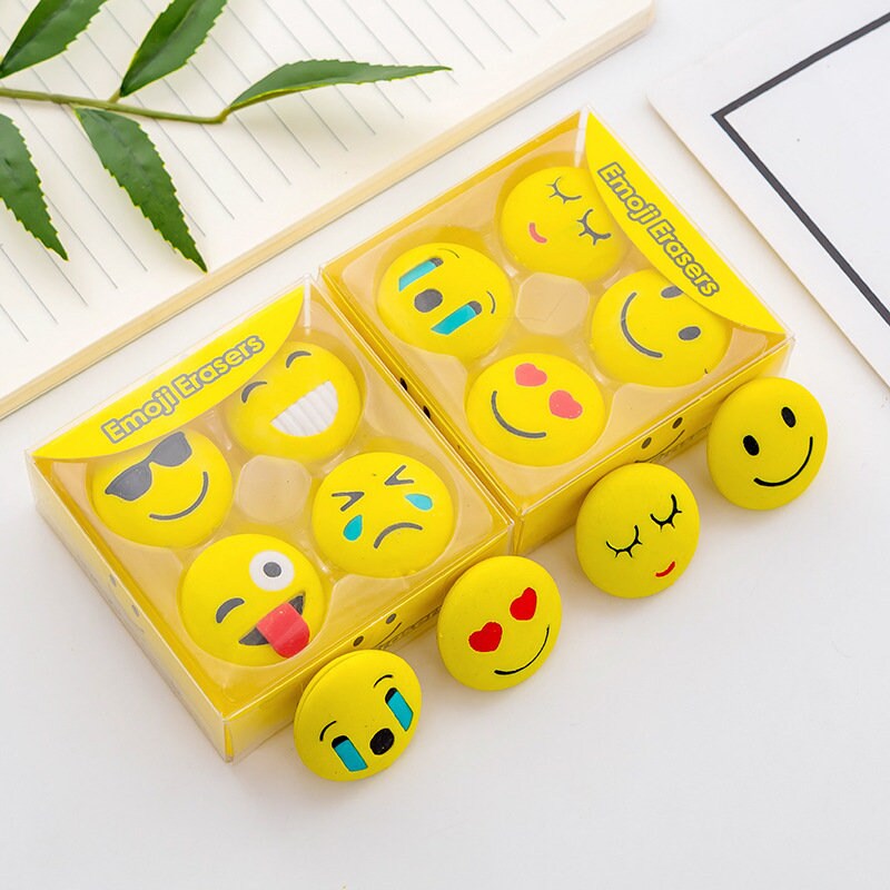 4 Cute Fun Emoji Face Erasers | Playful Charm to Your Stationery Collection | Kids Eraser | Teach Gift | Promotion Gift | Graduation Gift