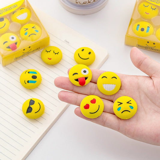 4 Cute Fun Emoji Face Erasers | Playful Charm to Your Stationery Collection | Kids Eraser | Teach Gift | Promotion Gift | Graduation Gift