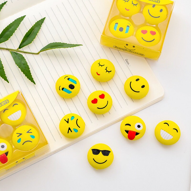 4 Cute Fun Emoji Face Erasers | Playful Charm to Your Stationery Collection | Kids Eraser | Teach Gift | Promotion Gift | Graduation Gift