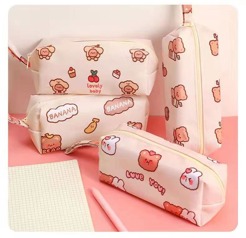 Kawaii Bear School Pen Pouch | Stationery Pencil Bag | School large pencil bag | cute cartoon bear zipper pencil case | Kids' Pencil Case