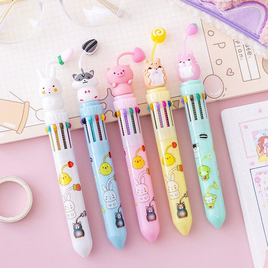 Cute Animal Pen | Multiple Color Ink Pen | Rabbit Raccoon, Hamster, Piggy Pens | Kids School Supplies | Animal Lover Gift | 3D Animal Pens