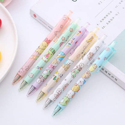 Kawaii Black Ink 6 Gel Pens Set – Assorted Bunny & Bear Designs, Back-to-School Stationery, Cute Gift Set for Kids and Adults
