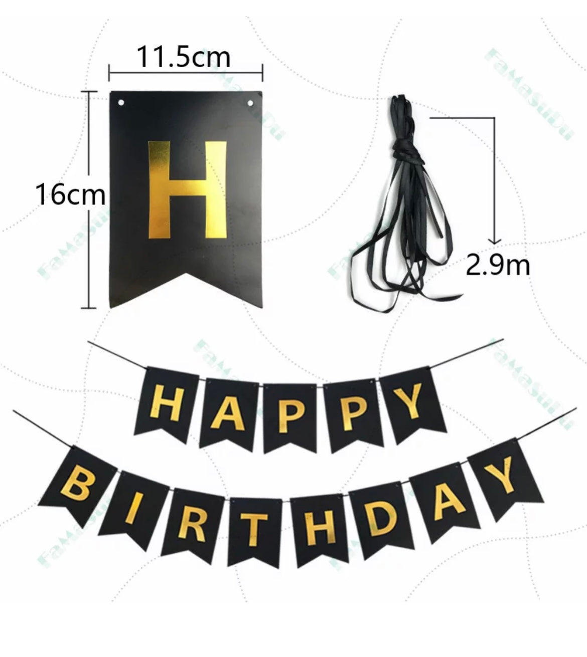 Black & Gold Font Birthday Banner - Golden Style - Trendy Theme Decoration.