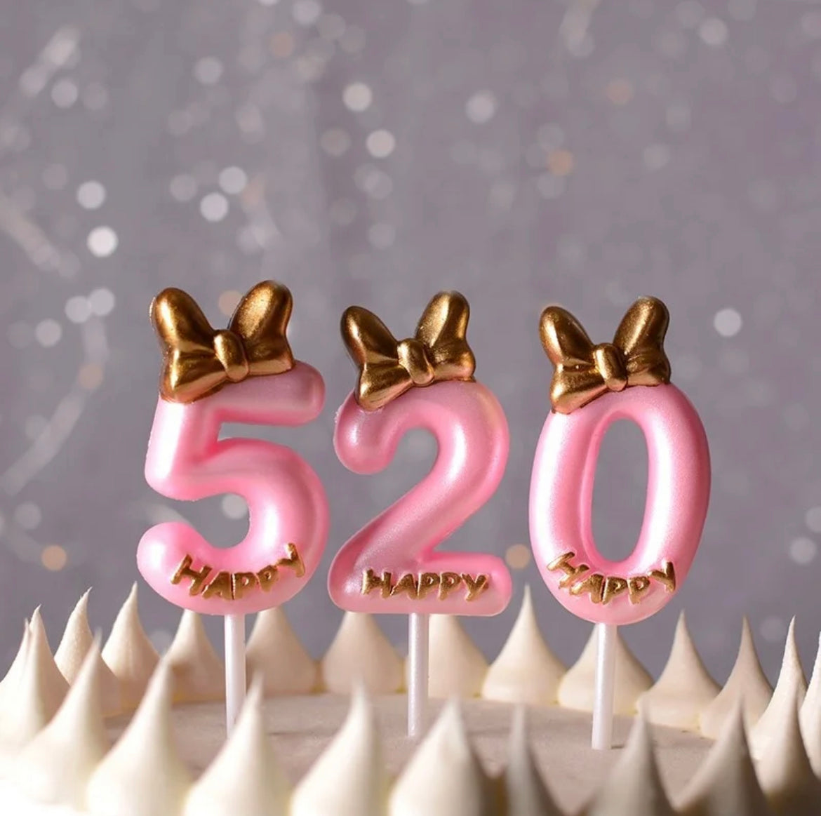 Pink and Gold Bow Happy Birthday Candles / Number Candles Can Be Used As Cake Toppers