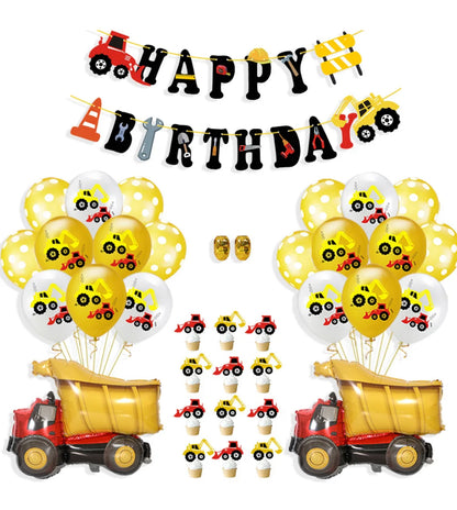 Engineering-themed Birthday Happy Birthday Party Tableware Set - Happy Birthday Banner + Cupcake Toppers + 20 Balloons CMS002