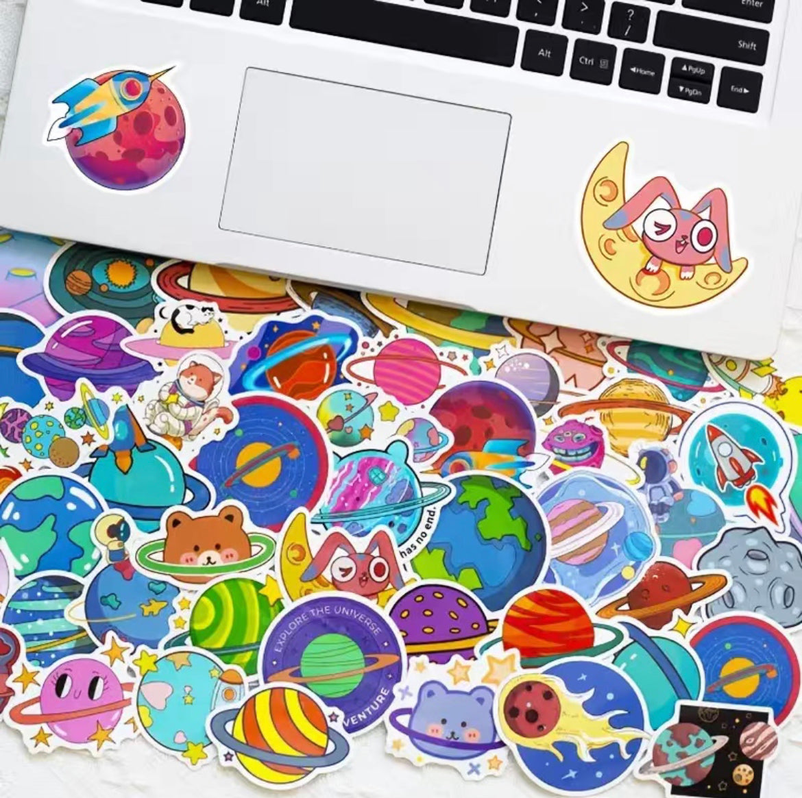 Space, Astronauts, UFO, Rockets Stickers Pack - 50 pcs - Planets Style 2 - Gifts & Birthday Favors - Space Theme Vinyl Stickers For Notebooks, Hydro Flasks, Helmets, Laptops, Skateboards