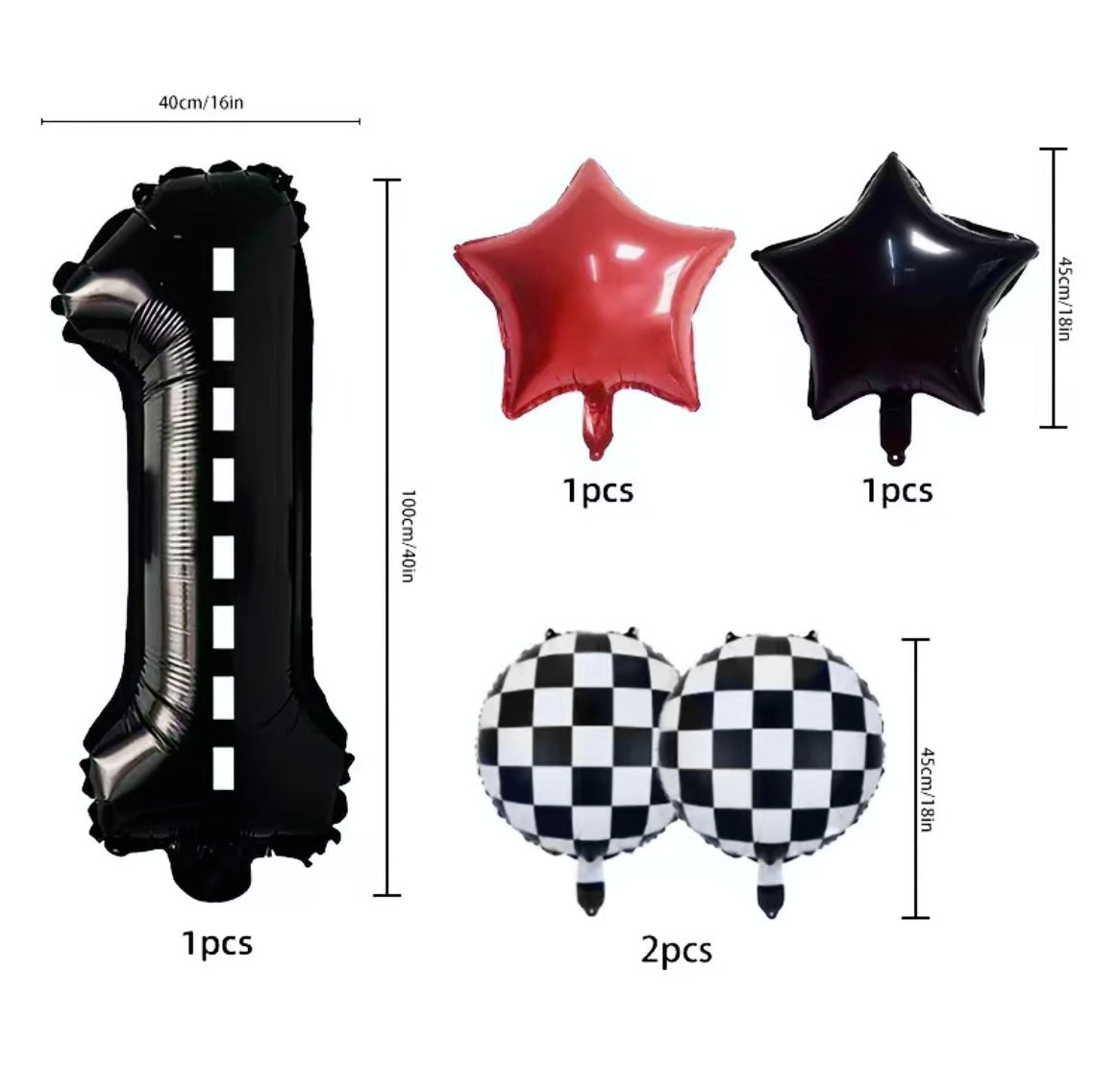 Car Racing Birthday Theme Number Balloons Set of 5 pcs - 40'' Jumbo balloons - Helium Supported