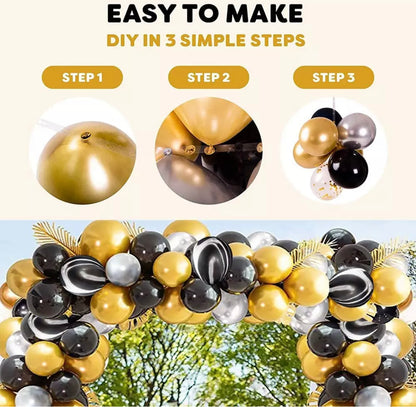 Luxury Black & Gold Balloon Garland Kit - 88 pcs - Metallic Golden Confetti Latex Balloons