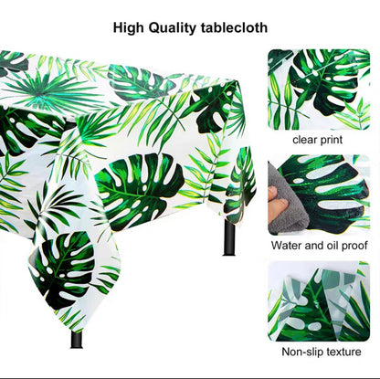 Greenery Leaves / Summer / Hawaii Theme Birthday Table Cloth - 1 piece - Summer Vibe Theme Party Decoration Table Cover