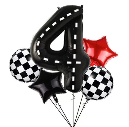 Car Racing Birthday Theme Number Balloons Set of 5 pcs - 40'' Jumbo balloons - Helium Supported