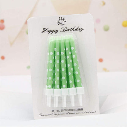 Green Poker Dot Happy Birthday Candles Set - 10 pcs - Can Be Used As Cake Toppers