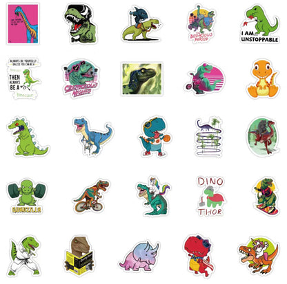 Dinosaur Stickers Pack - 50 pcs - Cartoon & Text Style - Gifts & Birthday Favors - Vinyl Stickers For Notebooks, Hydro flasks, Helmets, Laptops, Skateboards