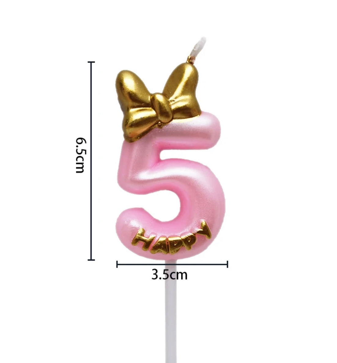 Pink and Gold Bow Happy Birthday Candles / Number Candles Can Be Used As Cake Toppers