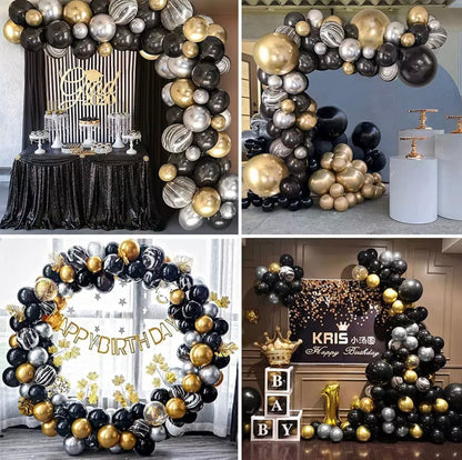 Luxury Black & Gold Balloon Garland Kit - 88 pcs - Metallic Golden Confetti Latex Balloons