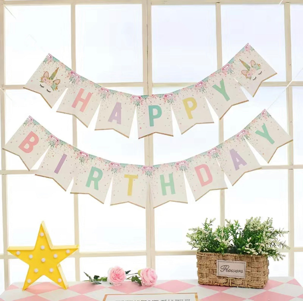 Unicorn-themed Birthday Banner - Golden Horn Unicorn Style - Unicorn-themed Decoration