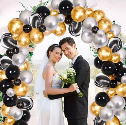 Luxury Black & Gold Balloon Garland Kit - 88 pcs - Metallic Golden Confetti Latex Balloons