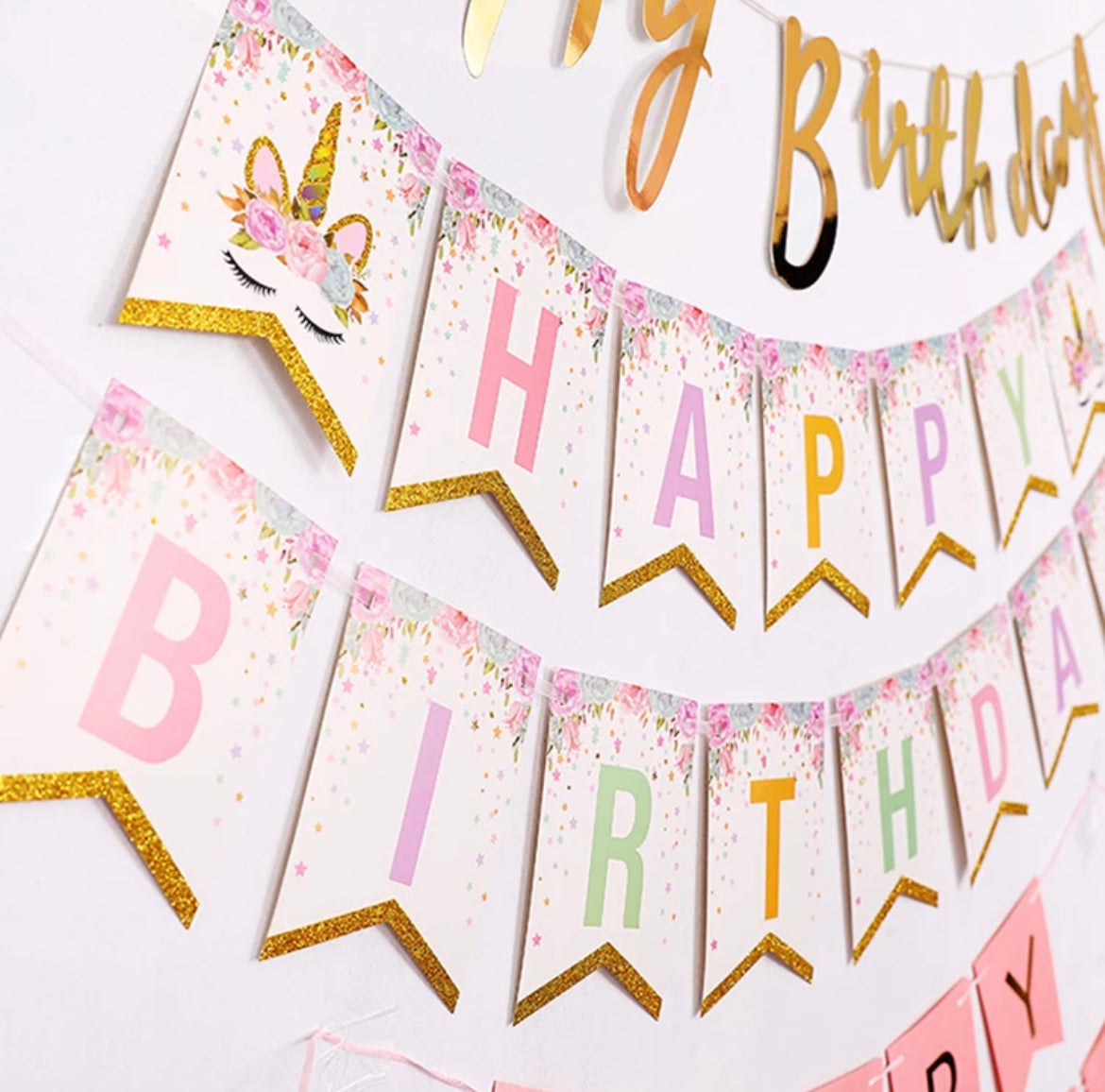 Unicorn-themed Birthday Banner - Golden Horn Unicorn Style - Unicorn-themed Decoration