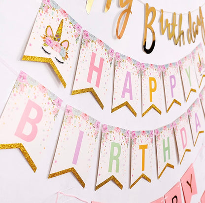 Unicorn-themed Birthday Banner - Golden Horn Unicorn Style - Unicorn-themed Decoration