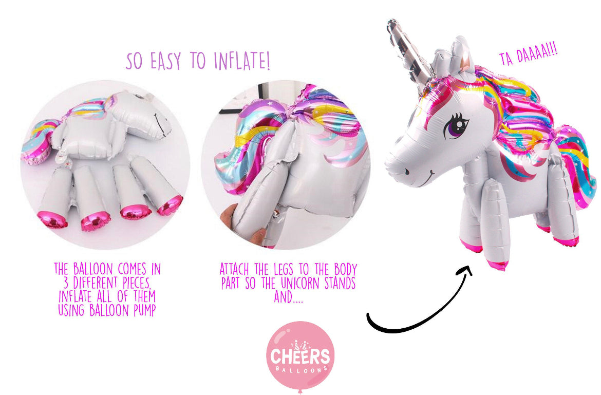 Unicorn Balloons Set - JUMBO SIZE 33"- Self-Stand Balloon - Pack of 3 Balloons, 1 Of Each Style